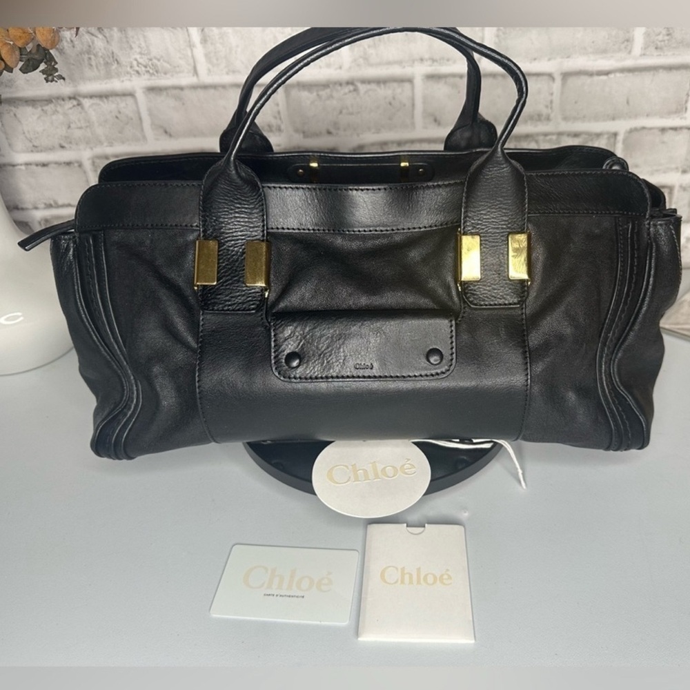 Chloe Top Handle Bag Satchel Black Leather GoldTone Hardware Zip Closure in EUC